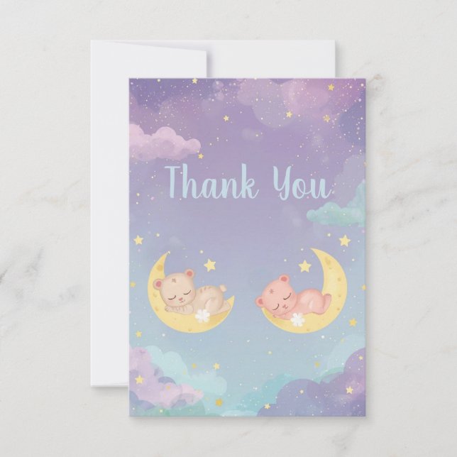 Twin Baby Shower Thank You Card Sleeping Animals (Vorderseite)