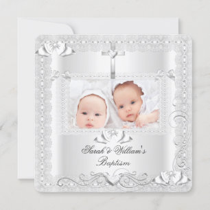 Twin Baby Taufe Girl Boy Christening White Lace Ankündigung