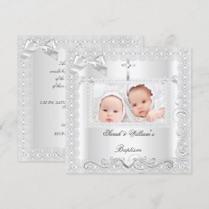 Twin Baby Taufe Girl Boy Christening White Lace Einladung