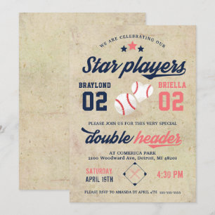 Twin Baseball Birthday Invitation Boy Girl Einladung
