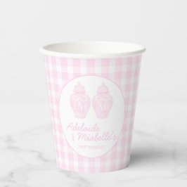 Twin Birthday Ginger Jars Coquette Pink Gingham Pappbecher