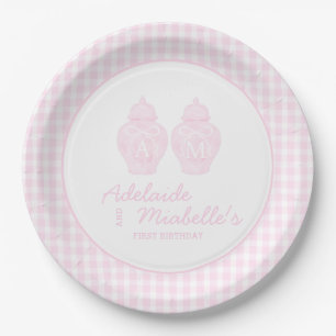 Twin Birthday Ginger Jars Coquette Pink Gingham Pappteller