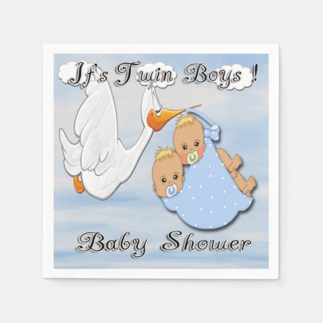 Twin Blonde Boys - Stork Baby Shooting Paper Napki Serviette (Vorderseite)