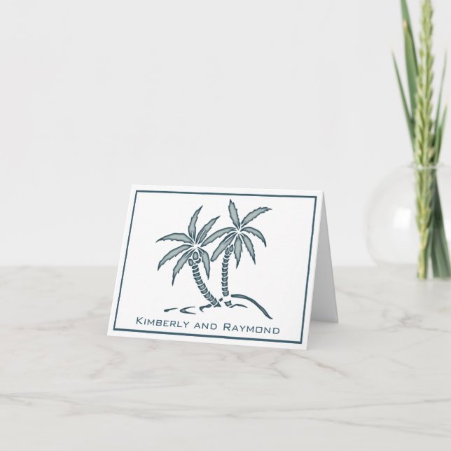 Twin Blue Tropical Palm Trees Personalisiert Dankeskarte (Vorderseite)