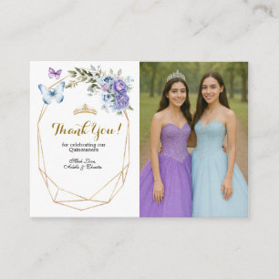 Twin Blue und Lila Rose Princesses Quinceañera Begleitkarte