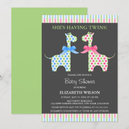 Twin Boy and Girl Giraffe Babydusche Einladung