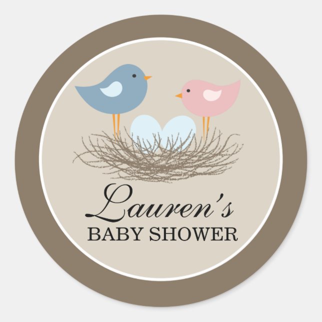 Twin Boy Baby Bird's Nest Baby Shower Runder Aufkleber (Vorderseite)