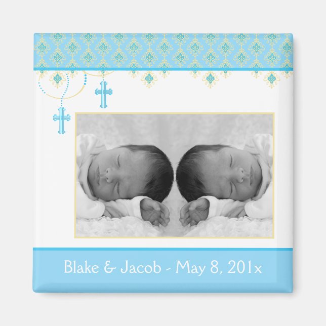 Twin Boy Baptisse/Christening Favor - Foto Magnet (Vorne)