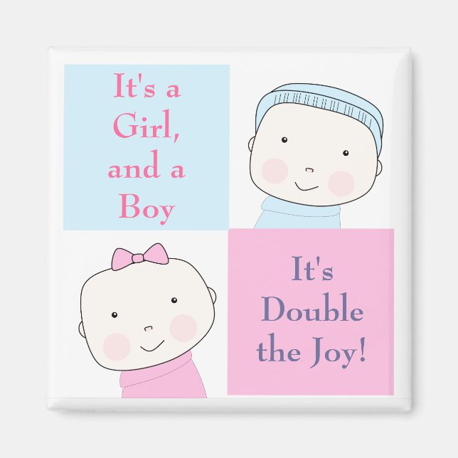 Twin Boy Girl Blue Pink Baby Magnet (Vorne)