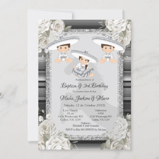 Twin Boy Girl Brown & White Taufe & 3. Geburtstag Einladung