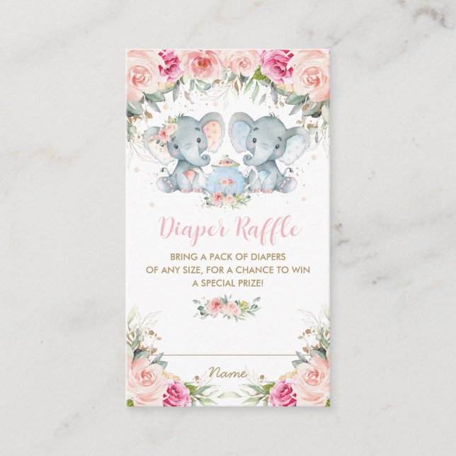 Twin Boy Girl Elephant Pink Floral Tee Windel Begleitkarte (Vorderseite)