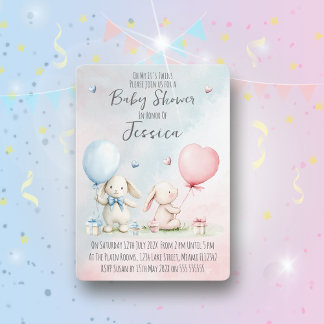 Twin Boy & Girl Rabbit Baby Shower Invitation Einladung