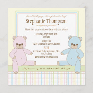 Twin Boy Girl Teddy Bears Babydusche Einladung