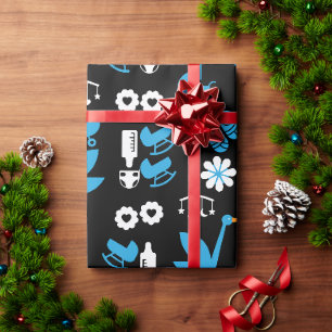 Twin Boy Stalk Delivery Blue Geschenkpapier