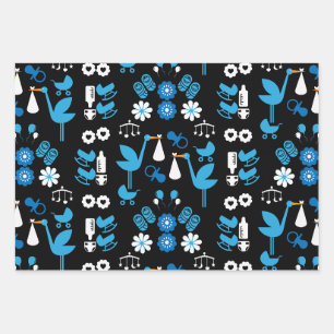 Twin Boy Stalk Delivery Blue Geschenkpapier Set