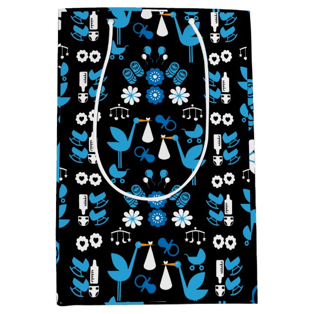 Twin Boy Stalk Delivery Blue Mittlere Geschenktüte (Vorderseite)