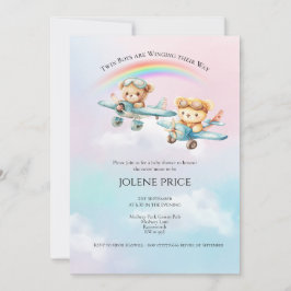 Twin Boy Teddies Baby Shower Einladung