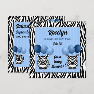 Twin Boy Zebra Print und Blue Baby Dusche Einladung