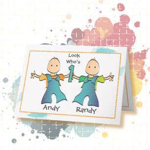 Twin Boys 1. Geburtstag Niedlich Adortable Cartoon Karte