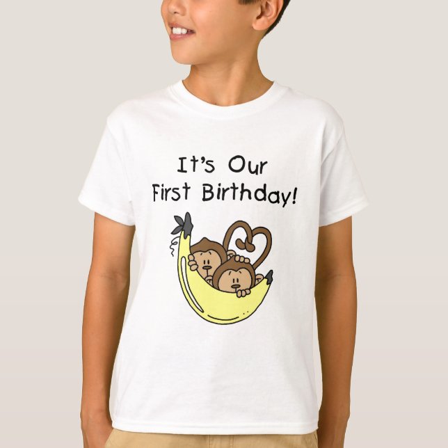 Twin Boys 1st Birthday Monkey Tshirts und Geschenk (Vorderseite)