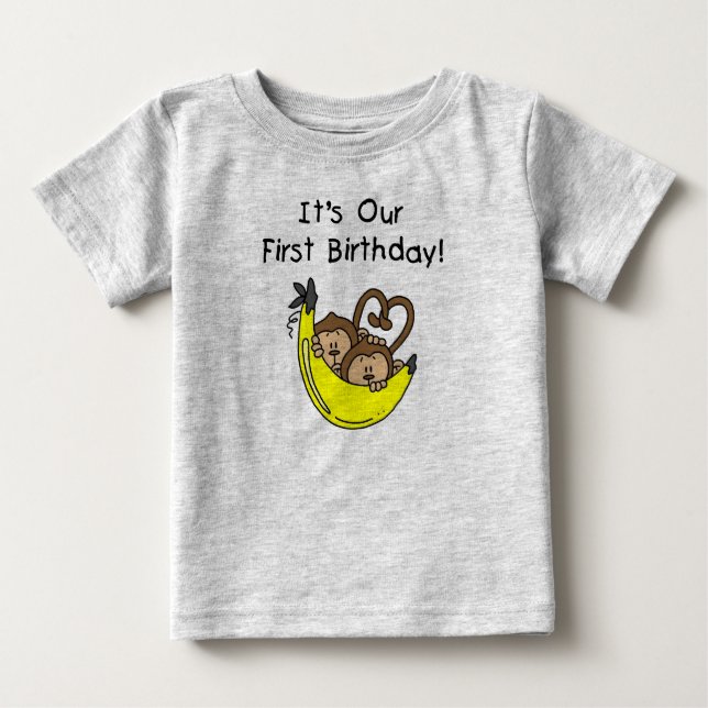 Twin Boys 1st Birthday Monkey Tshirts und Geschenk (Vorderseite)