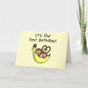 Twin Boys 1st Birthday Monkey Tshirts und Geschenk Karte