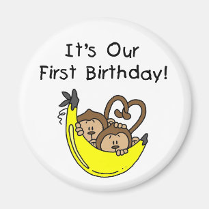 Twin Boys 1st Birthday Monkey Tshirts und Geschenk Magnet