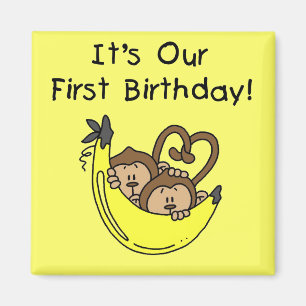 Twin Boys 1st Birthday Monkey Tshirts und Geschenk Magnet