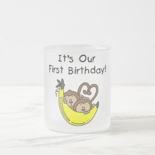 Twin Boys 1st Birthday Monkey Tshirts und Geschenk Mattglastasse