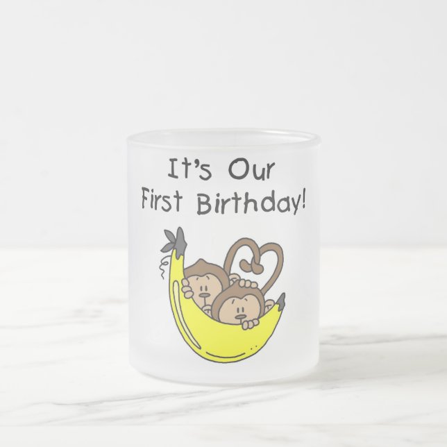 Twin Boys 1st Birthday Monkey Tshirts und Geschenk Mattglastasse (Mittel)