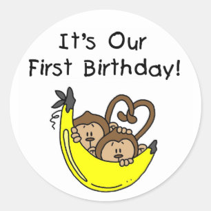 Twin Boys 1st Birthday Monkey Tshirts und Geschenk Runder Aufkleber