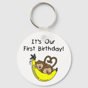 Twin Boys 1st Birthday Monkey Tshirts und Geschenk Schlüsselanhänger