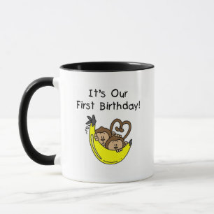 Twin Boys 1st Birthday Monkey Tshirts und Geschenk Tasse