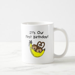 Twin Boys 1st Birthday Monkey Tshirts und Geschenk Tasse