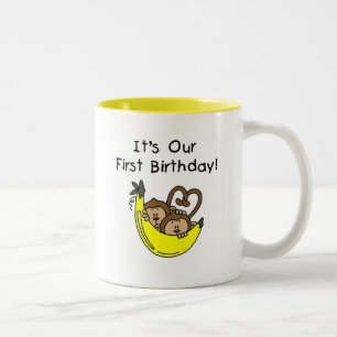 Twin Boys 1st Birthday Monkey Tshirts und Geschenk Zweifarbige Tasse