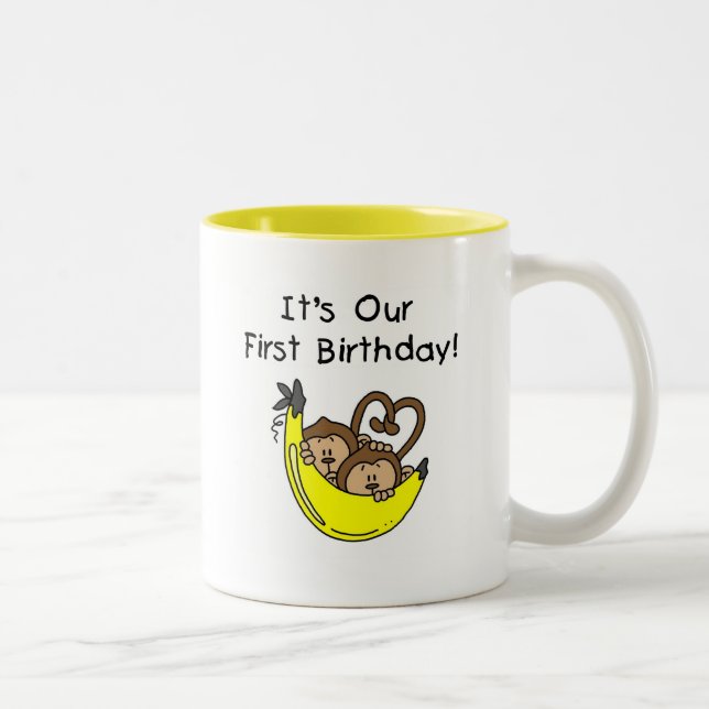 Twin Boys 1st Birthday Monkey Tshirts und Geschenk Zweifarbige Tasse (Rechts)