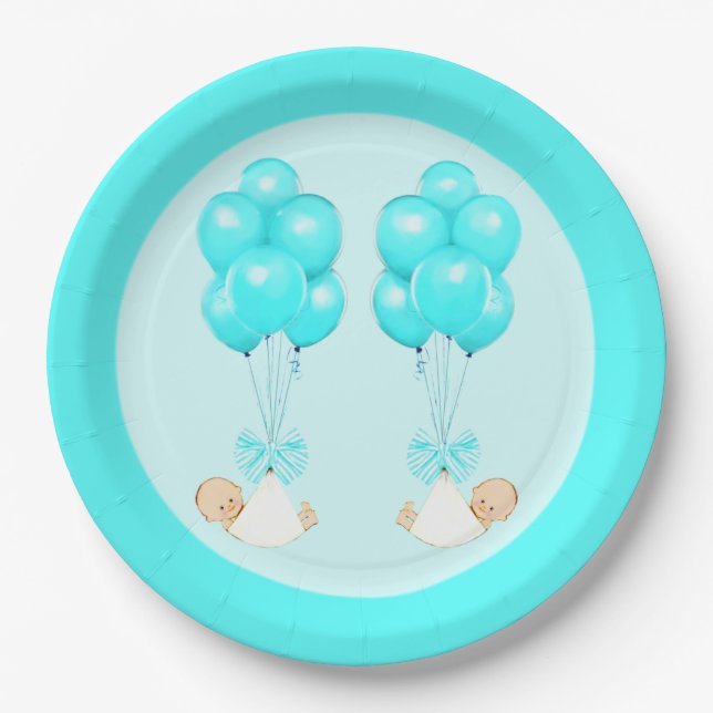 Twin Boys Baby Dusche Pappteller (Vorderseite)