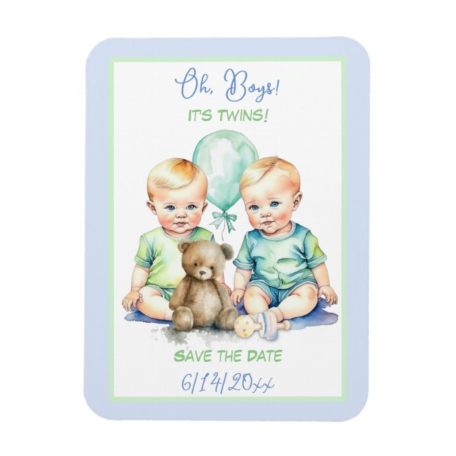 Twin Boys Baby Dusche Save the Date Magnet (Vertikal)