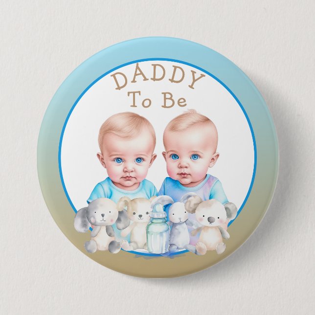 Twin Boy's Baby Shower Daddy zu sein Button (Vorderseite)