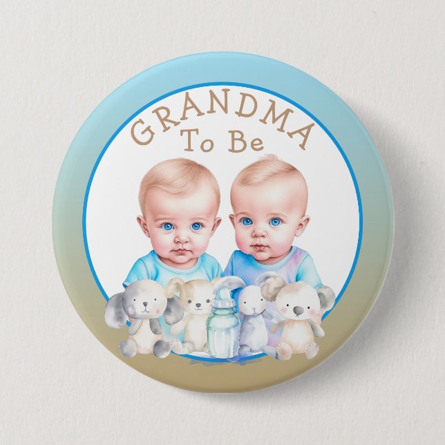Twin Boy's Baby Shower Oma zu sein Button (Vorderseite)