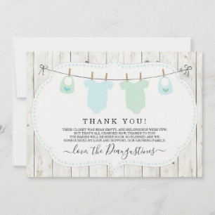 Twin Boys Baby Shower Thank You Card - Rustic Dankeskarte