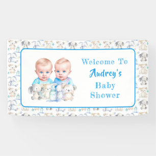 Twin Boy's Baby Shower Watercolor Animals Banner