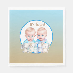 Twin Boy's Baby Shower Watercolor Animals Serviette