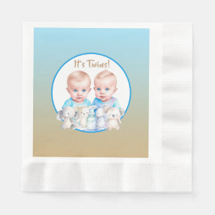 Twin Boy's Baby Shower Watercolor Animals Serviette