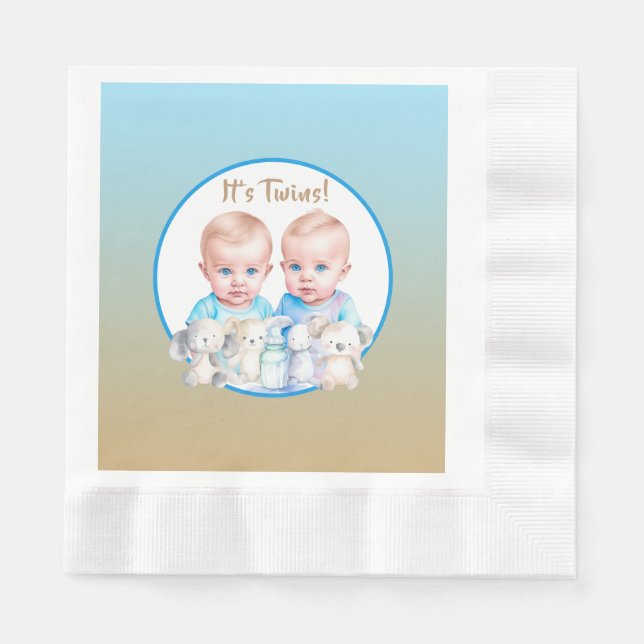 Twin Boy's Baby Shower Watercolor Animals Serviette (Vorderseite)