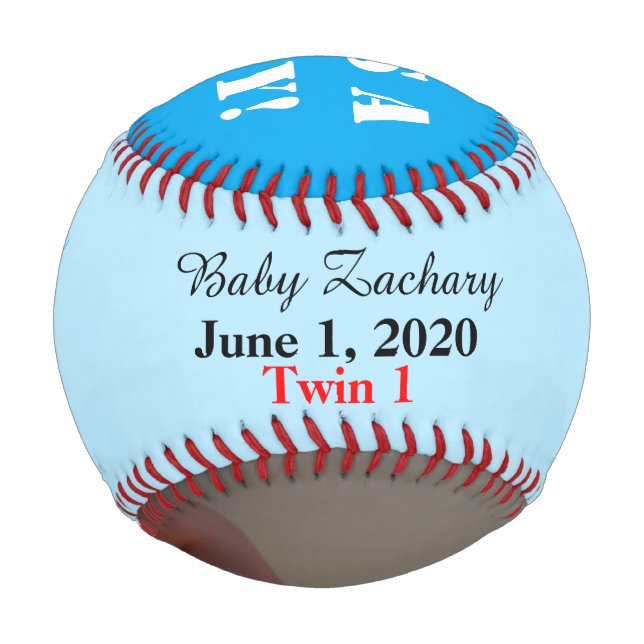 Twin Boys Birth Stats Blue Foto Baseball (Vorderseite)