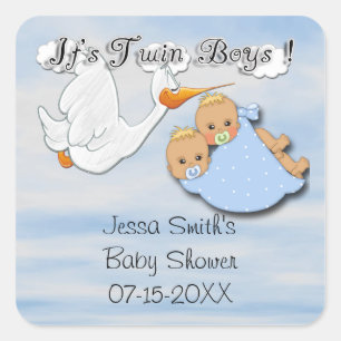Twin Boys Blonde - Stork Baby Shooter Favor Aufkle Quadratischer Aufkleber