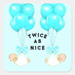 Twin Boys Blue Balloons Babydusche Quadratischer Aufkleber