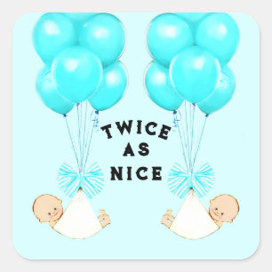 Twin Boys Blue Balloons Babydusche Quadratischer Aufkleber