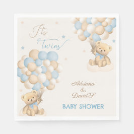 Twin Boys Blue Bear Balloons Baby Showroom Serviette